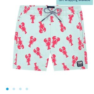Tom & Teddy Kids Aqua Lobster Print Shorts boys size 5/6 vacation pool Swim l 🦞
